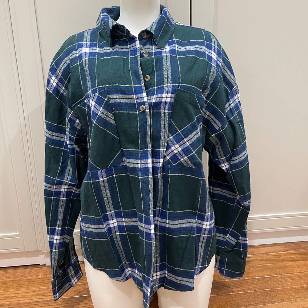 Forever 21 Blue and Green Checkered Top